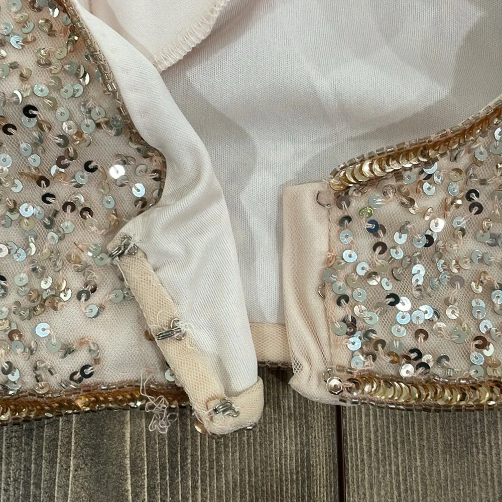 🌟4x Host Pick🌟Rachel Allan Rose Gold Sequin Two Piece Dress - Picture 12 of 16